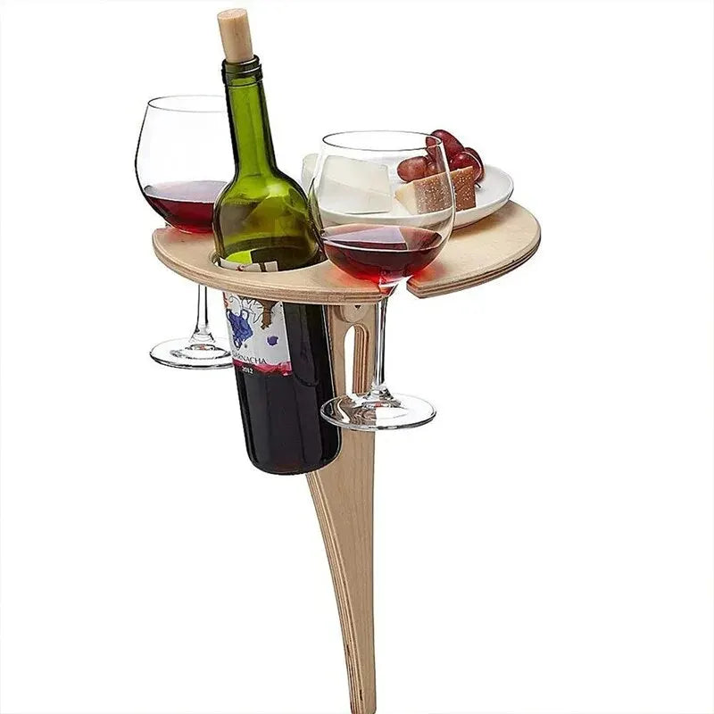 Outdoor Portable Wine Table Picnic Table Portable Folding Wine Glass Rack Wooden Table for Camping Travel