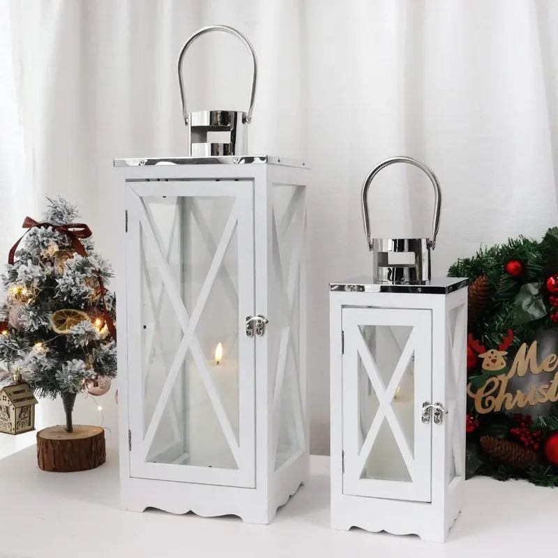 17.5''&24.5'' H Glass Metal Decorative Candle Holders Rustic Hanging Lantern(Set of 2) Christmas Light Wedding Ornaments