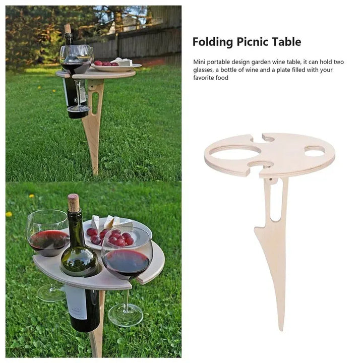 Outdoor Portable Wine Table Picnic Table Portable Folding Wine Glass Rack Wooden Table for Camping Travel