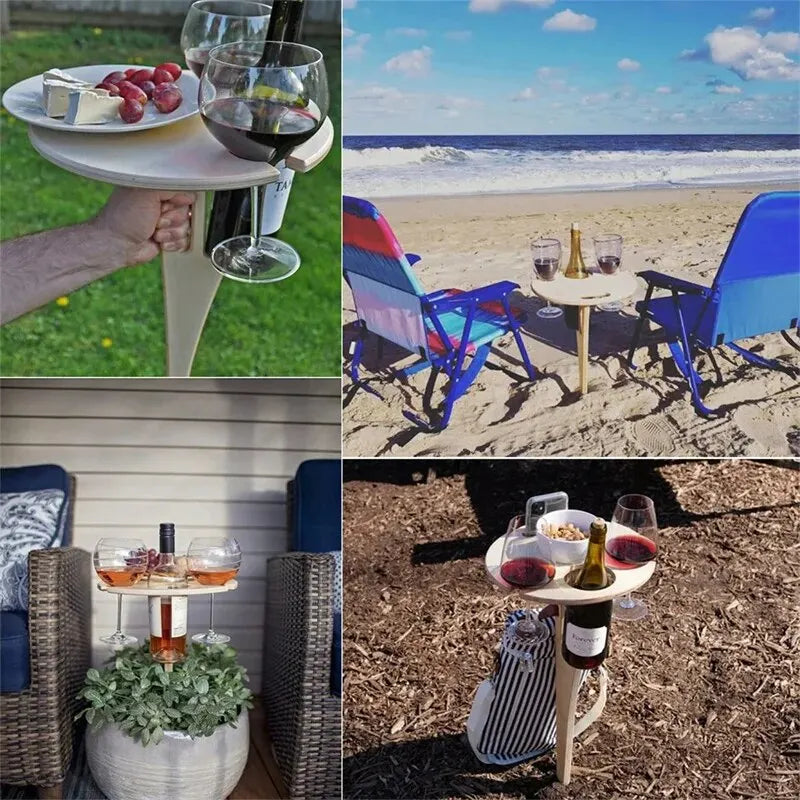 Outdoor Portable Wine Table Picnic Table Portable Folding Wine Glass Rack Wooden Table for Camping Travel