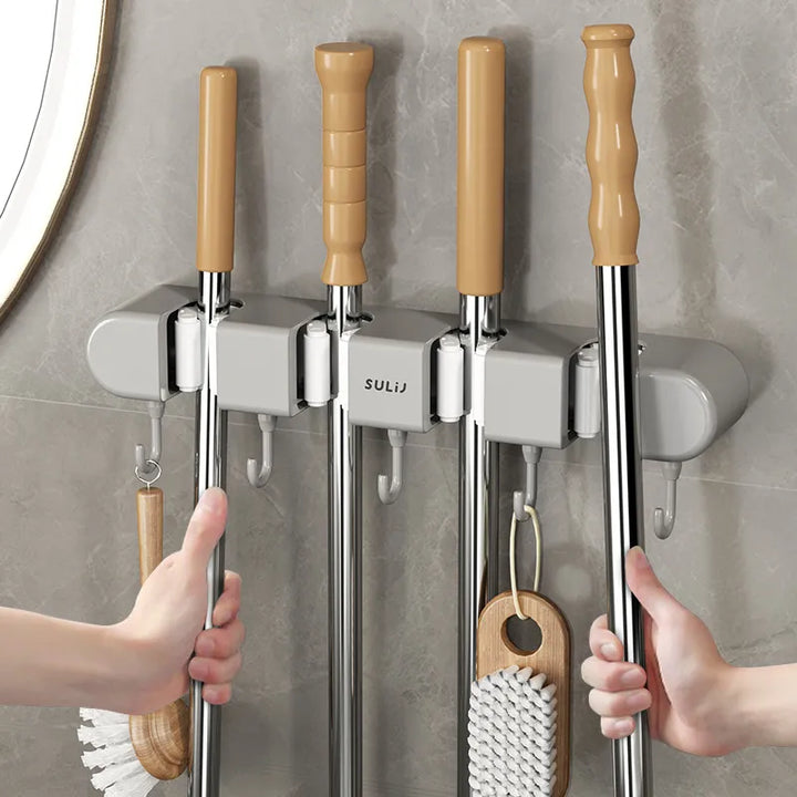 Wall Mounted Mop Holder Multi-Functional Broom Hanger