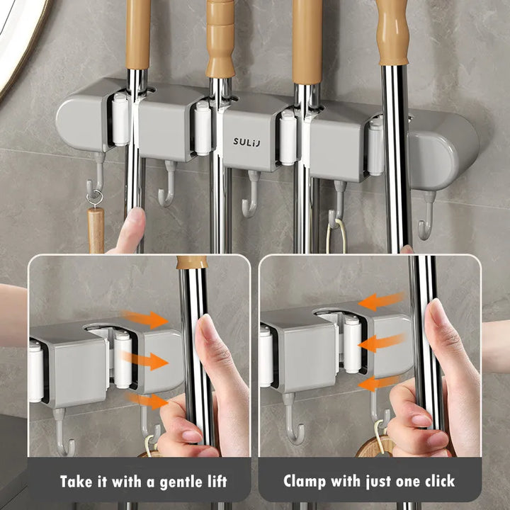 Wall Mounted Mop Holder Multi-Functional Broom Hanger