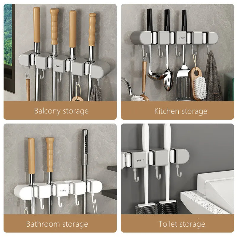 Wall Mounted Mop Holder Multi-Functional Broom Hanger