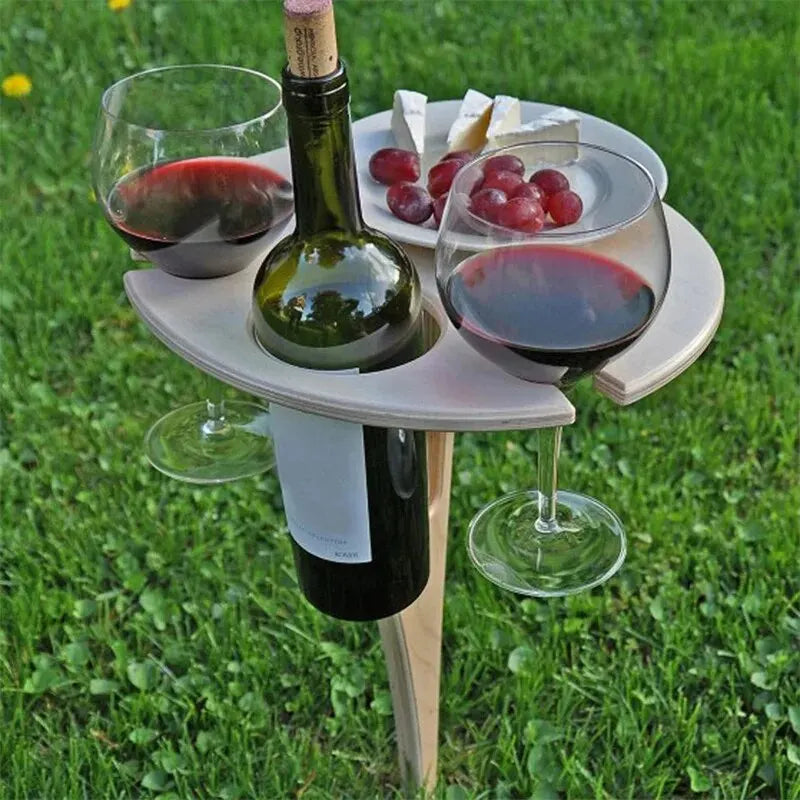 Outdoor Portable Wine Table Picnic Table Portable Folding Wine Glass Rack Wooden Table for Camping Travel