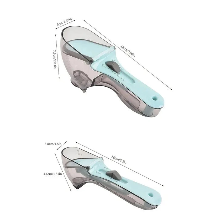 2Pcs Adjustable Measuring Cups & Spoons - Magnetic Plastic Scoop for Dry & Liquid Ingredients - Kitchen Tools