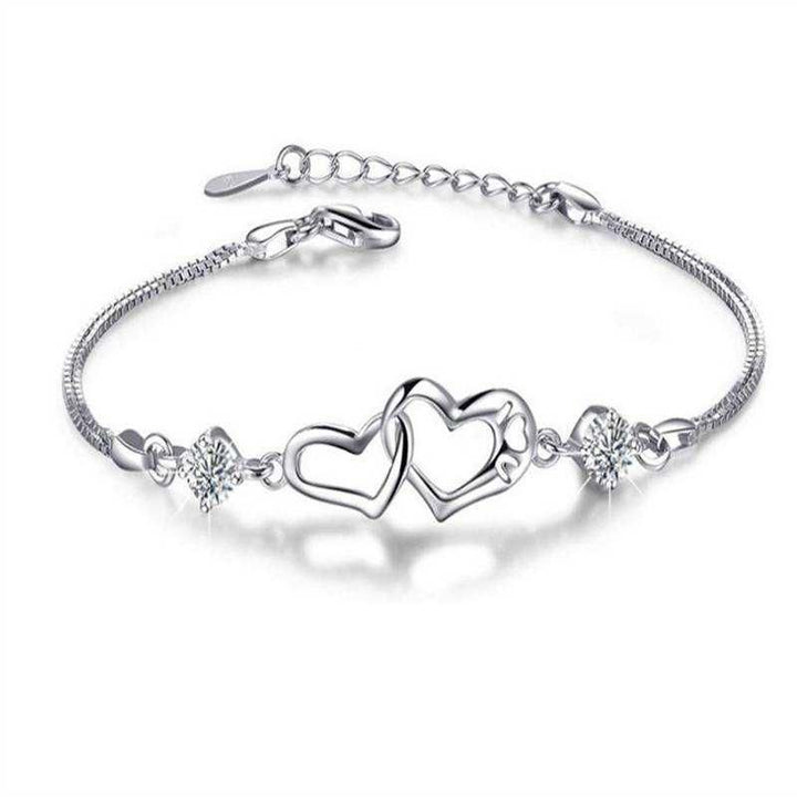 Sterling Silver Crystal Heart Charm Bracelet for Women