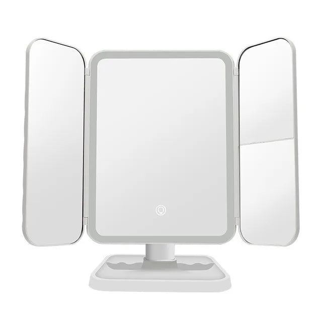 Tri-Fold LED Makeup Mirror with 3-Color Lighting