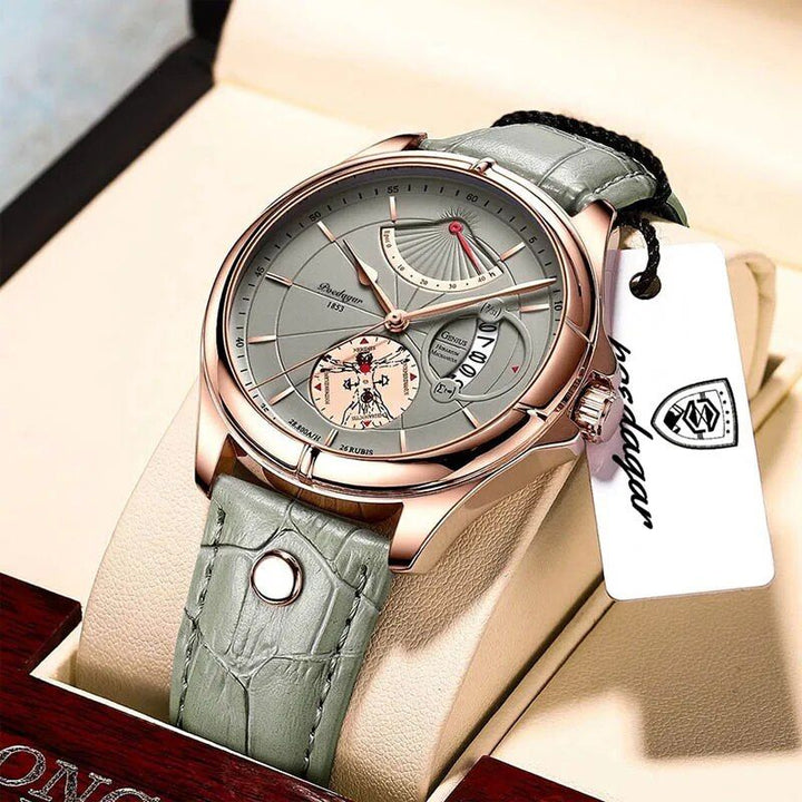 Ultra Thin Luxury Waterproof Sport Watch with Leather Strap and Calendar Feature