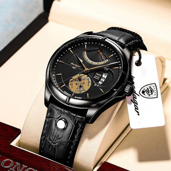 Ultra Thin Luxury Waterproof Sport Watch with Leather Strap and Calendar Feature