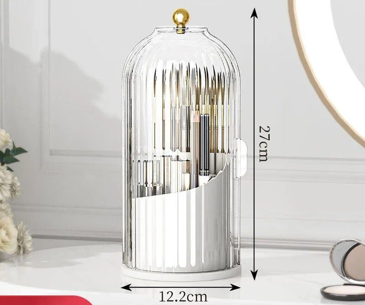 Luxury Rotating Makeup Organizer with Lid - Compact Cosmetic Storage for Brushes & Lipsticks