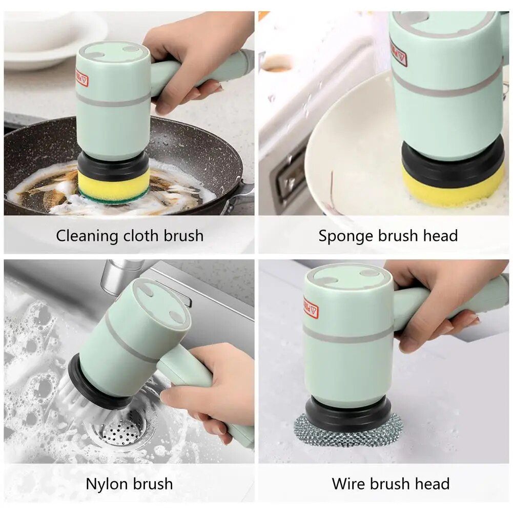 Versatile Electric Spin Scrubber Multi-Function Cleaning Tool with 4 Brush Heads