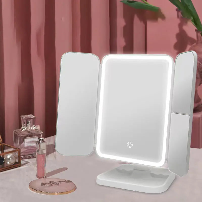 Tri-Fold LED Makeup Mirror with 3-Color Lighting