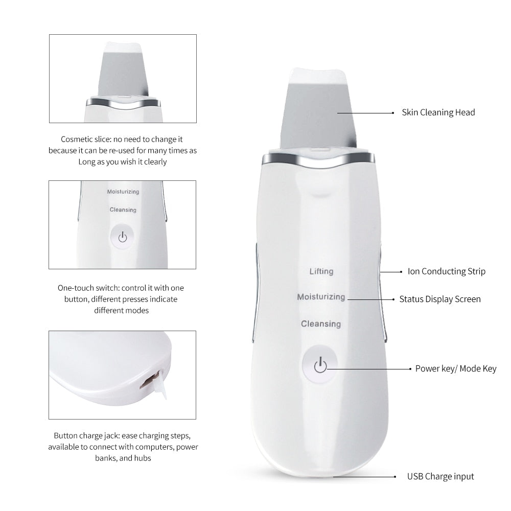 Rechargeable Ultrasonic Facial Skin Cleansing Scrubber - Bluemoon Allure