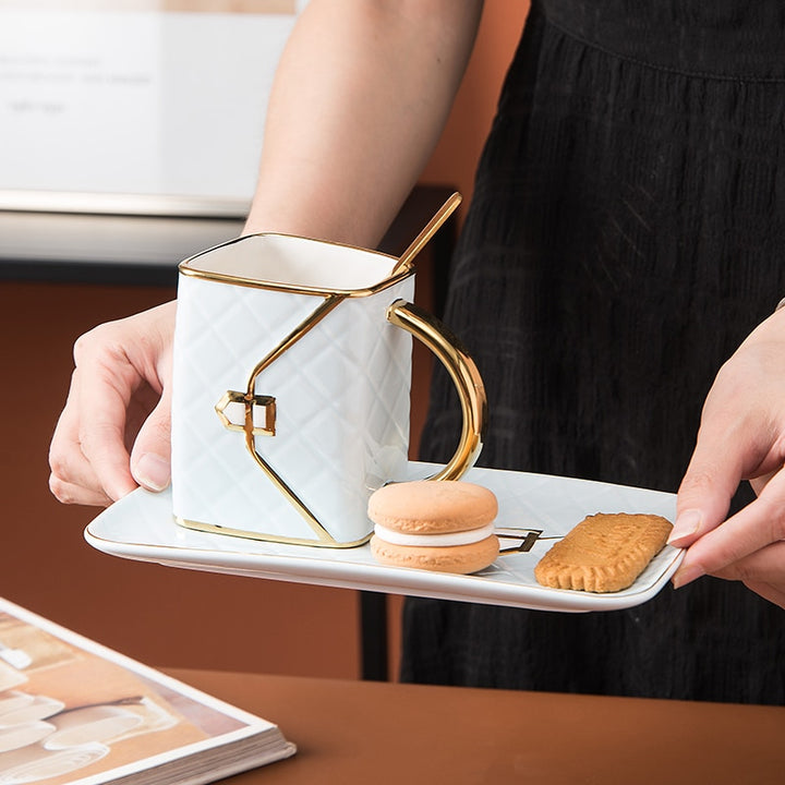 Lady Bag Tea Coffee Cup Mug with Saucer Spoon