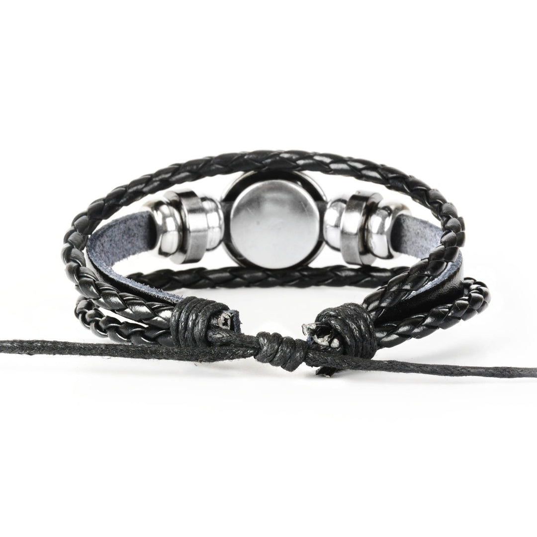 Zodiac Sign Black Braided Leather Bracelet