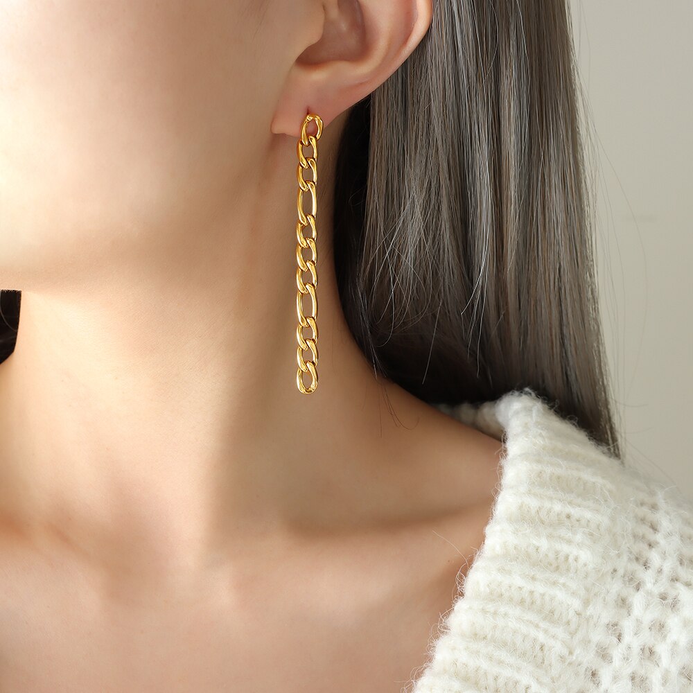 Fashion Minimalist Gold Plated Chain Drop Earrings