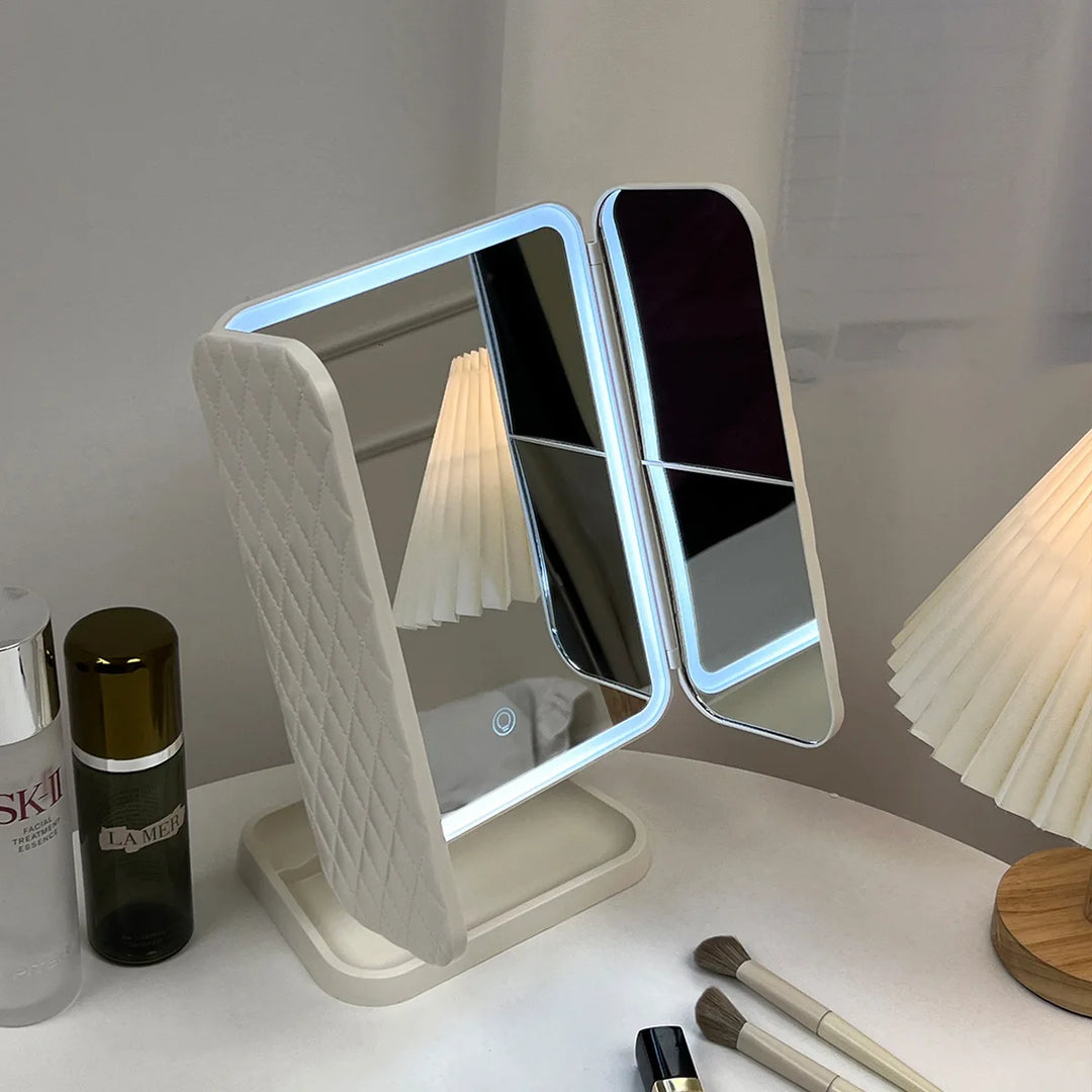 Tri-Fold LED Makeup Mirror with 3-Color Lighting