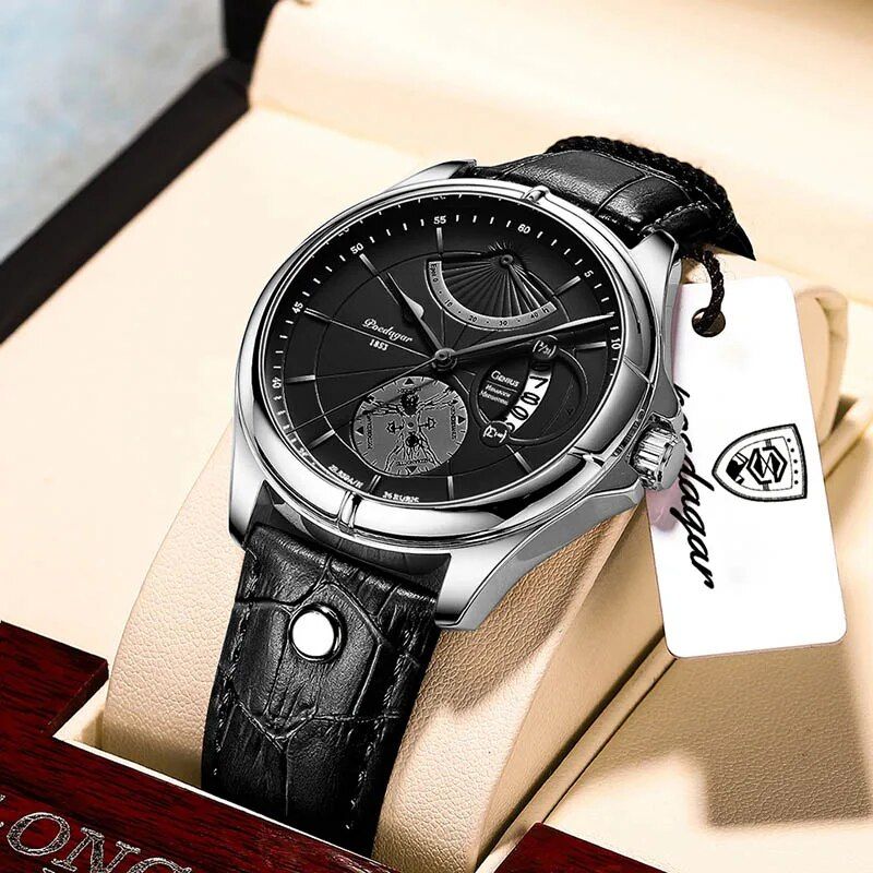 Ultra Thin Luxury Waterproof Sport Watch with Leather Strap and Calendar Feature