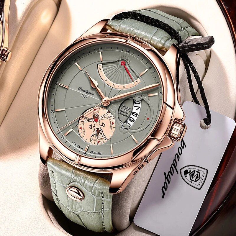 Ultra Thin Luxury Waterproof Sport Watch with Leather Strap and Calendar Feature