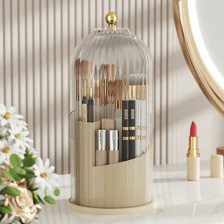 Luxury Rotating Makeup Organizer with Lid - Compact Cosmetic Storage for Brushes & Lipsticks