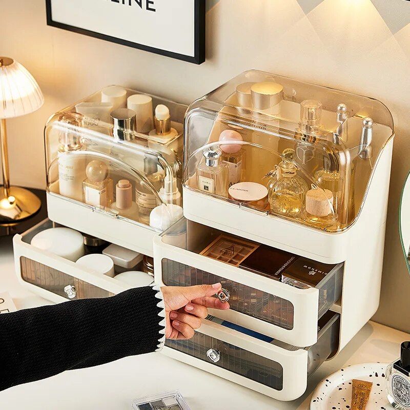 Luxurious Cosmetic and Jewelry Organizer with Drawer - Compact Skincare Storage for Home and Bathroom