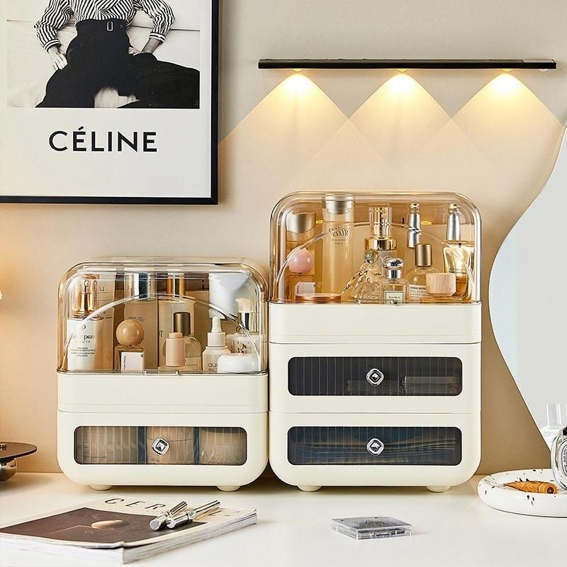 Luxurious Cosmetic and Jewelry Organizer with Drawer - Compact Skincare Storage for Home and Bathroom