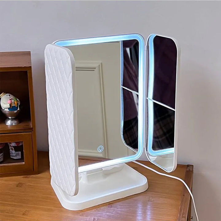 Tri-Fold LED Makeup Mirror with 3-Color Lighting