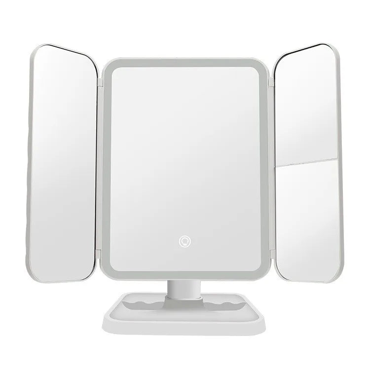 Tri-Fold LED Makeup Mirror with 3-Color Lighting